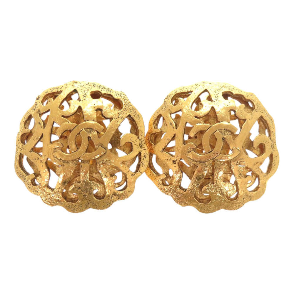 Chanel Vintage CC Openwork Dome Clip-On Earrings, Gold Plated, view 1