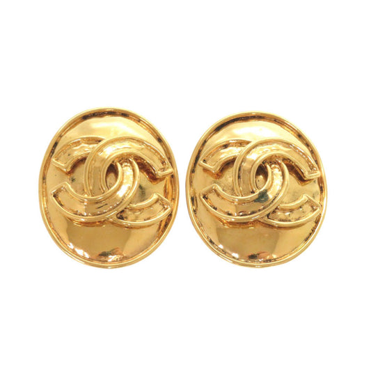 Chanel Vintage CC Oval Clip-On Earrings, Hammered Gold Tone, Spring 1994, view 1