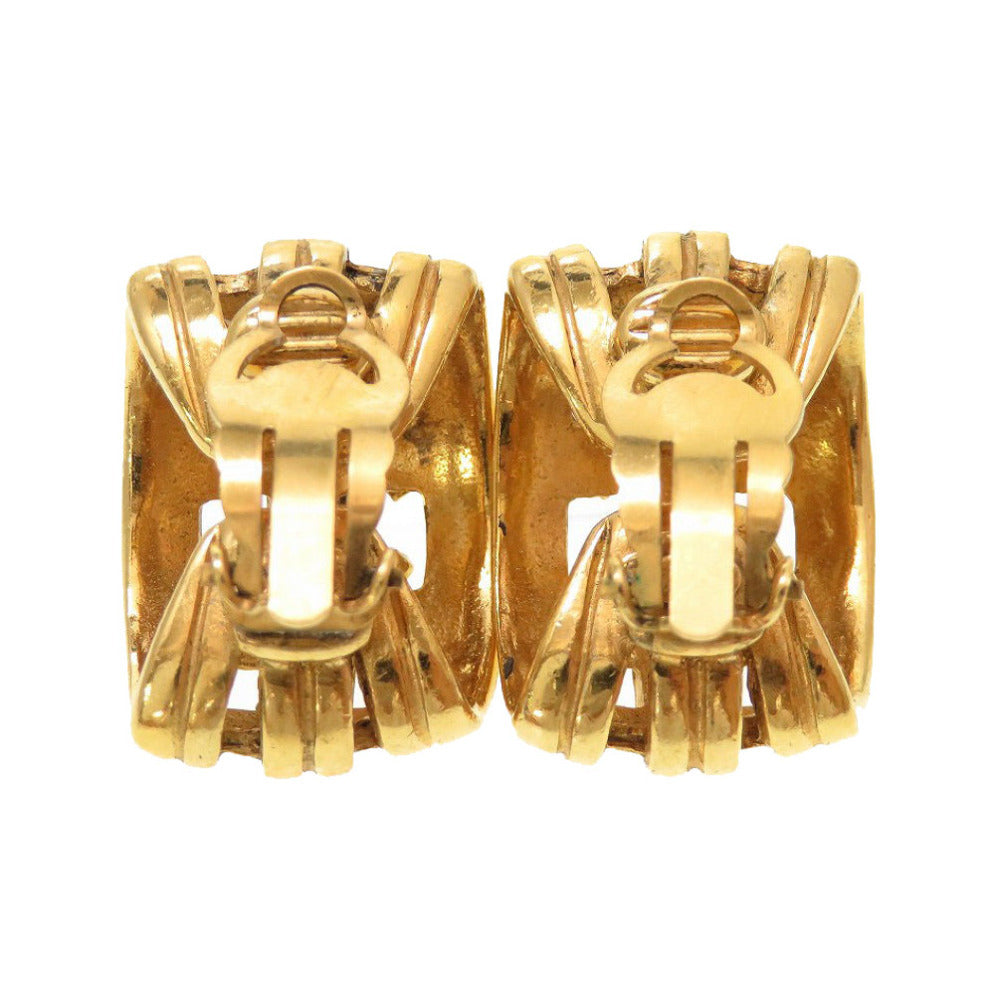 Chanel Vintage CC Ribbed Barrel Clip-On Earrings, Gold Tone, Spring 1996 (96P), view 2