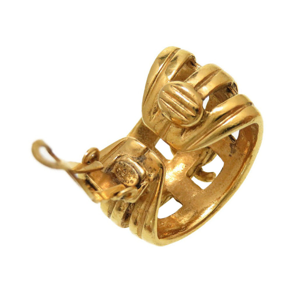 Chanel Vintage CC Ribbed Barrel Clip-On Earrings, Gold Tone, Spring 1996 (96P), view 4