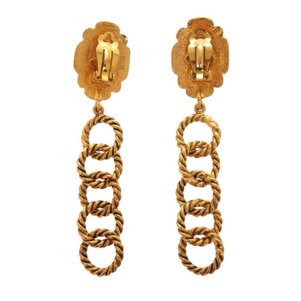 Chanel Vintage Gripoix Drop Earrings, Red Poured Glass with Rope Chain, Gold Tone, 110 mm, view 2