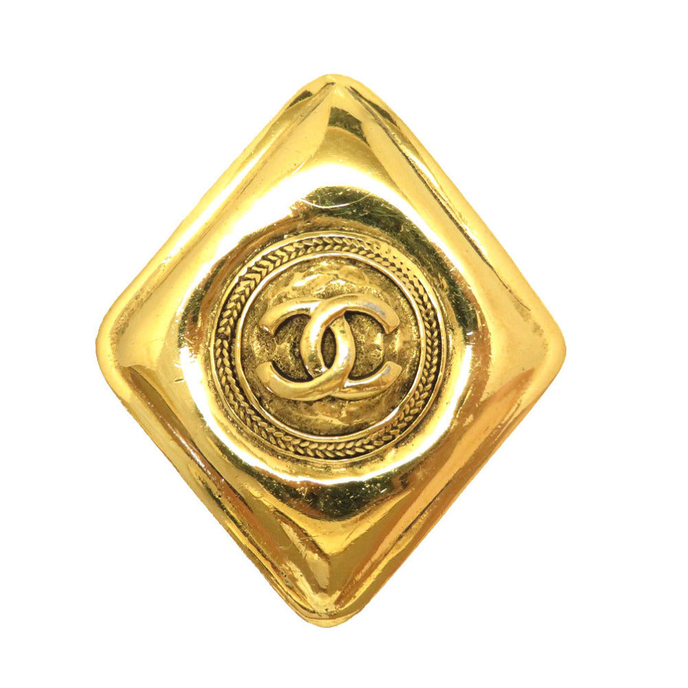 Chanel Vintage Lozenge Brooch, CC Medallion on Hammered Gold Tone, 48 mm, view 1