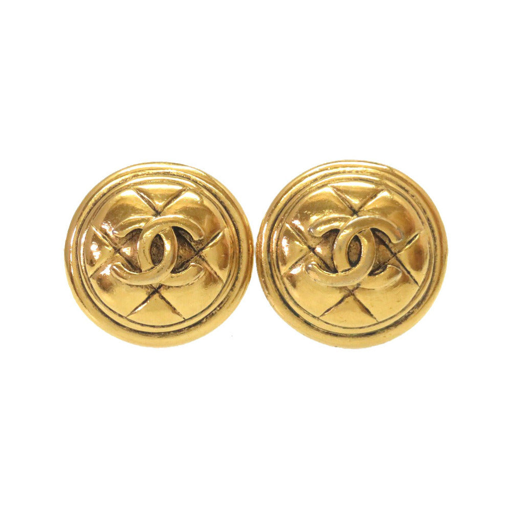 Chanel Vintage Quilted CC Clip-On Earrings, Round Matelassé Buttons, Gold Tone, 30 mm, view 1