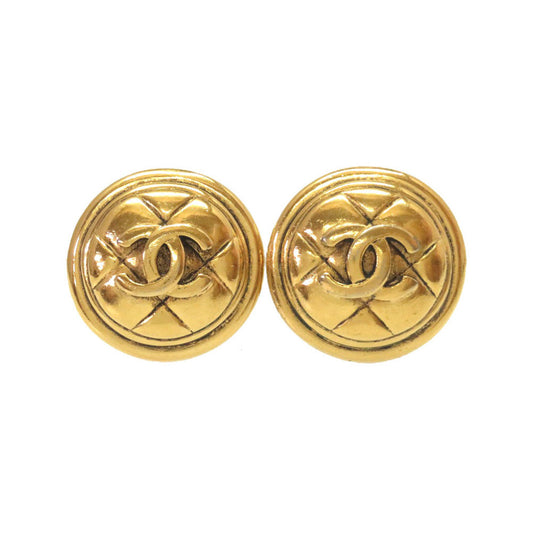 Chanel Vintage Quilted CC Clip-On Earrings, Round Matelassé Buttons, Gold Tone, 30 mm, view 1