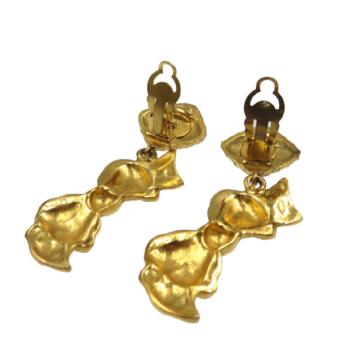 Chanel Vintage Ribbon Drop Clip-On Earrings, Quilted Square and Bow, Gold Tone, view 2