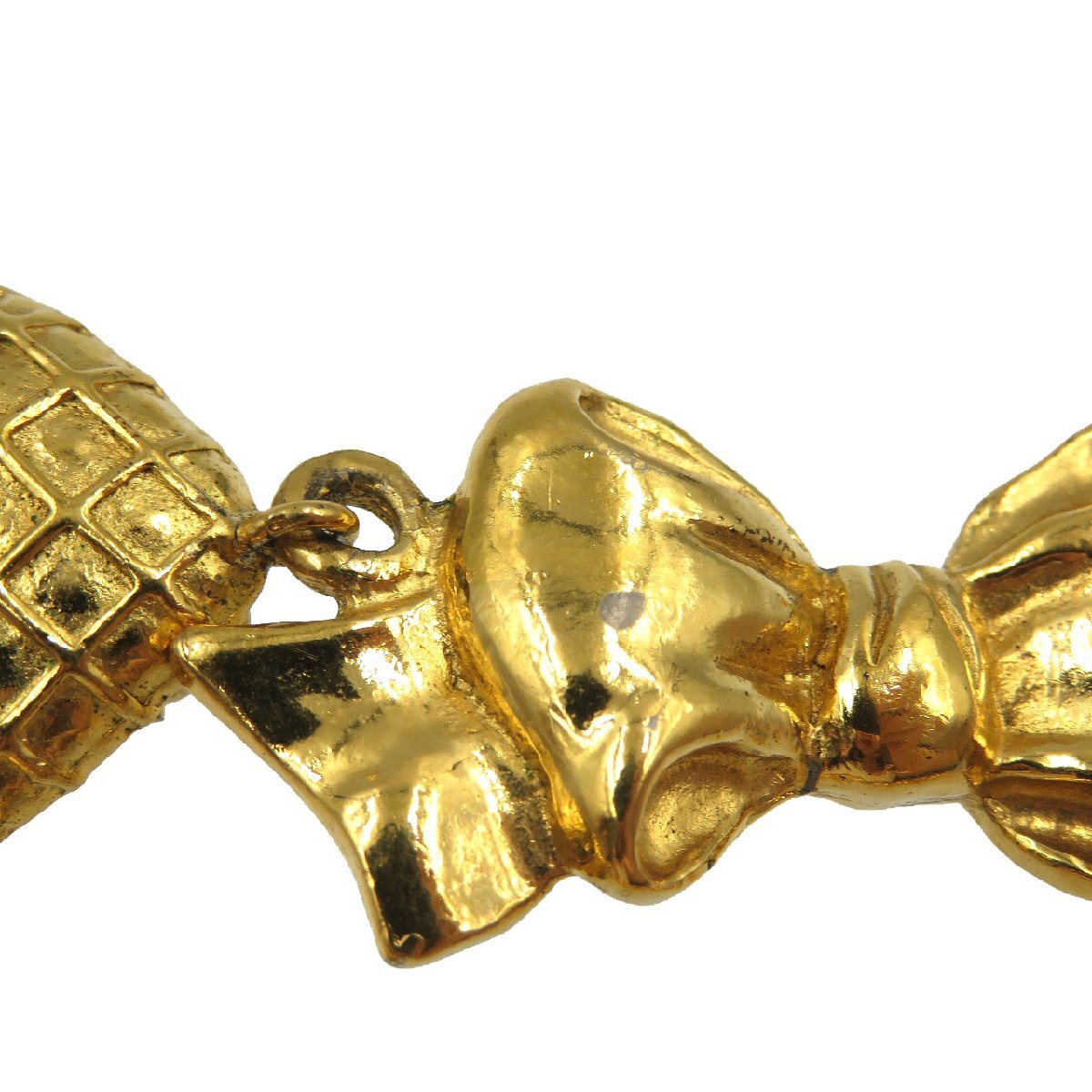 Chanel Vintage Ribbon Drop Clip-On Earrings, Quilted Square and Bow, Gold Tone, view 4