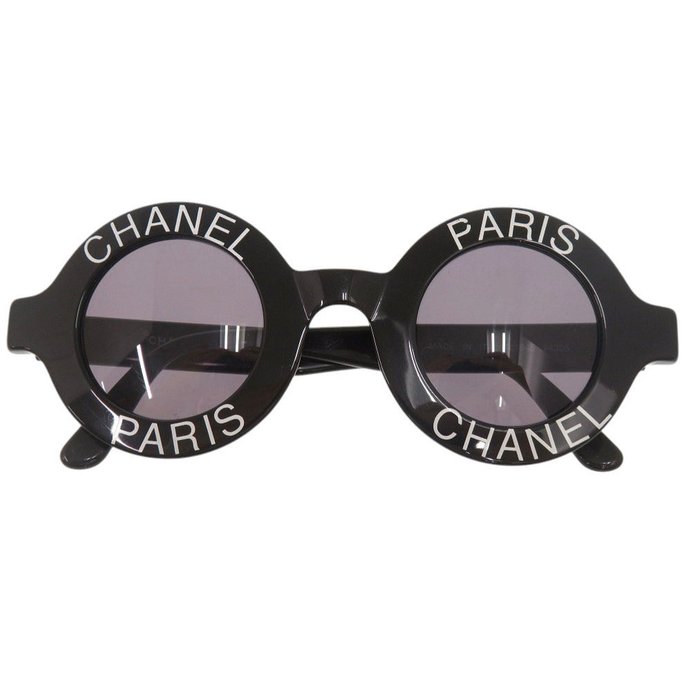 Chanel Vintage Round Sunglasses, Paris Lettering across the Lenses, Black Acetate, with Case, view 1
