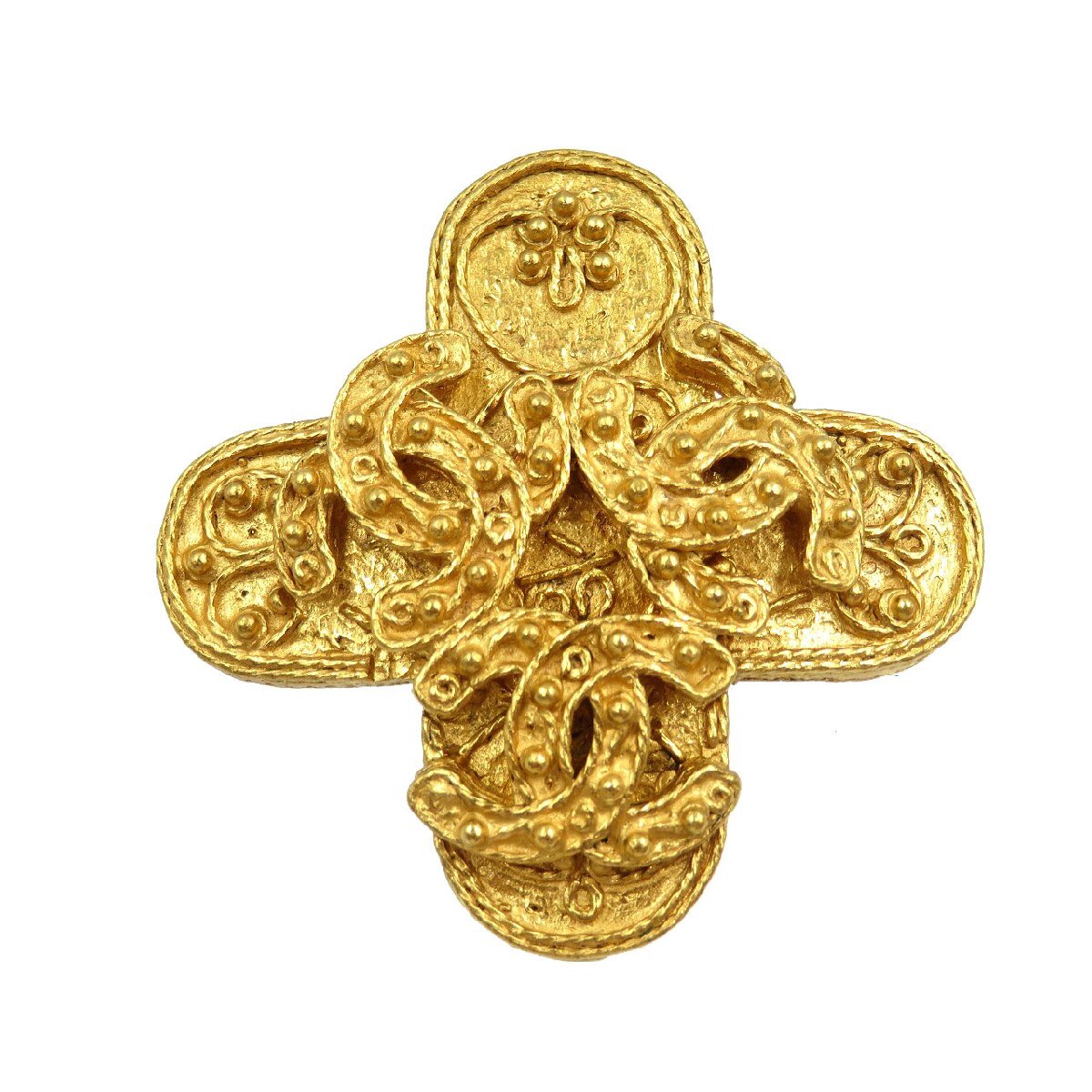 Chanel Vintage Triple CC Cross Brooch, Textured Gold Tone, Autumn 1994 (94A), view 1