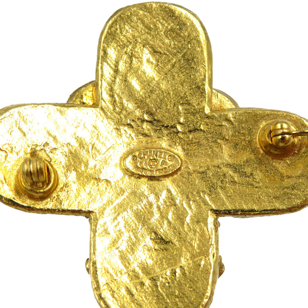 Chanel Vintage Triple CC Cross Brooch, Textured Gold Tone, Autumn 1994 (94A), view 3