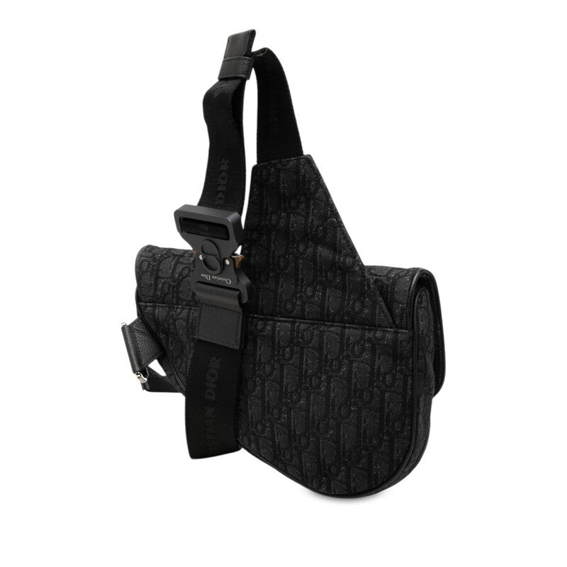 Christian Dior Saddle Bag in Black Oblique Canvas and Leather, Tonal Monogram Shoulder Body Bag, photograph 3 of 6