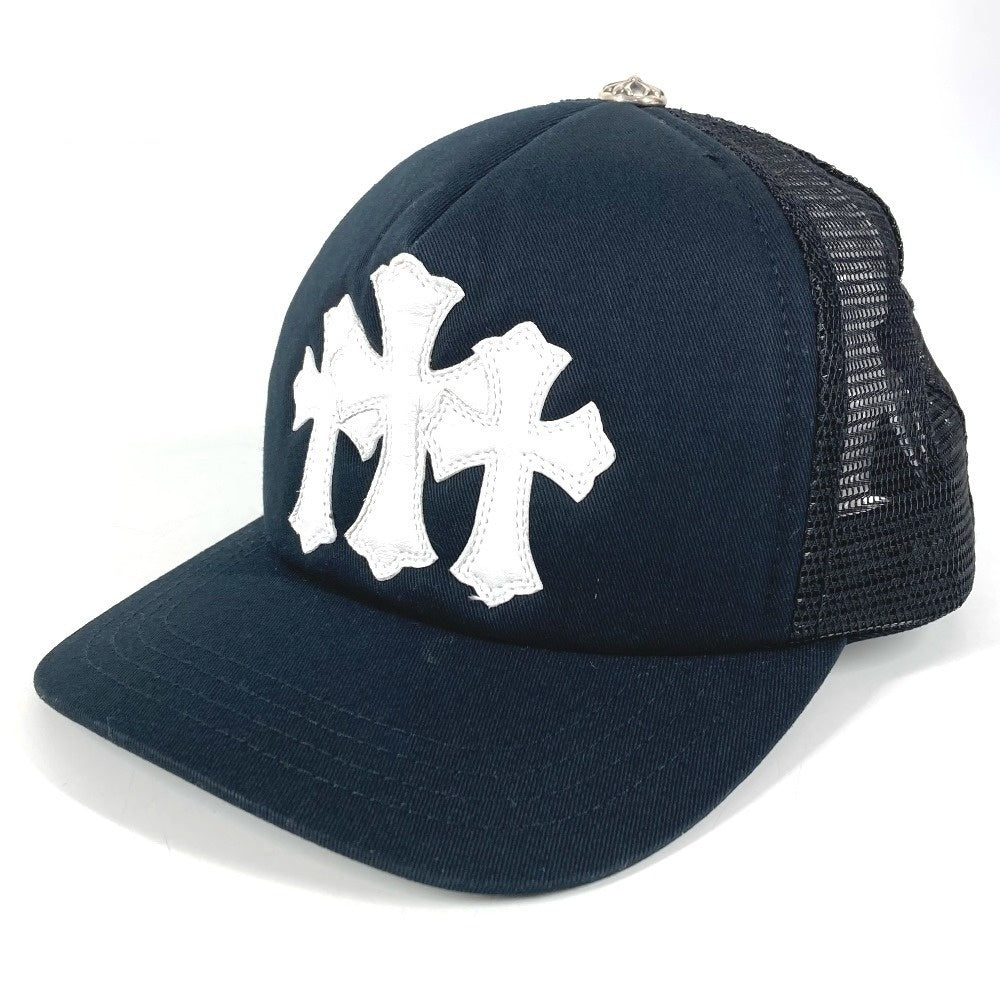 Chrome Hearts Trucker Cap with Leather Cemetery Crosses, Silver Cross Button, Deep Navy Mesh, Near Unworn, view 2