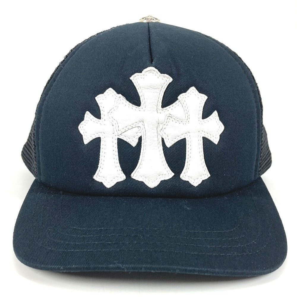 Chrome Hearts Trucker Cap with Leather Cemetery Crosses, Silver Cross Button, Deep Navy Mesh, Near Unworn, view 3