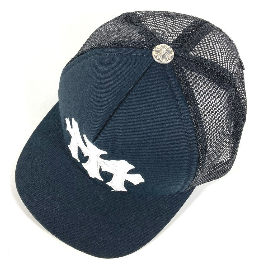 Chrome Hearts Trucker Cap with Leather Cemetery Crosses, Silver Cross Button, Deep Navy Mesh, Near Unworn, view 5