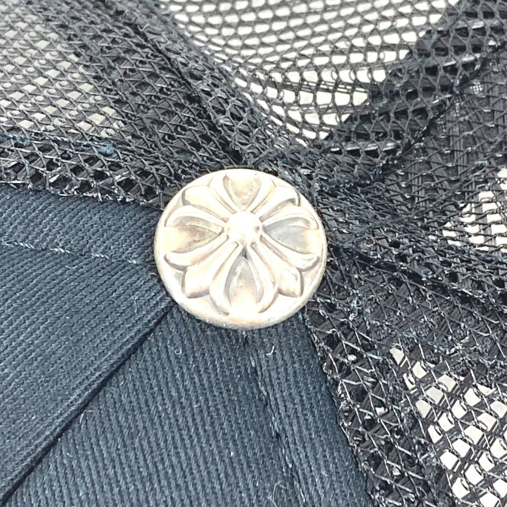 Chrome Hearts Trucker Cap with Leather Cemetery Crosses, Silver Cross Button, Deep Navy Mesh, Near Unworn, view 6