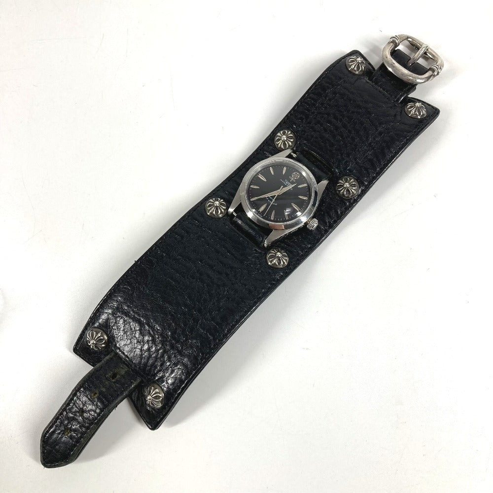 Chrome Hearts x Tudor Oyster Prince Ref. 7964 Self-Winding Watch on Sterling Cross Ball Leather Cuff, Black Dial, view 2