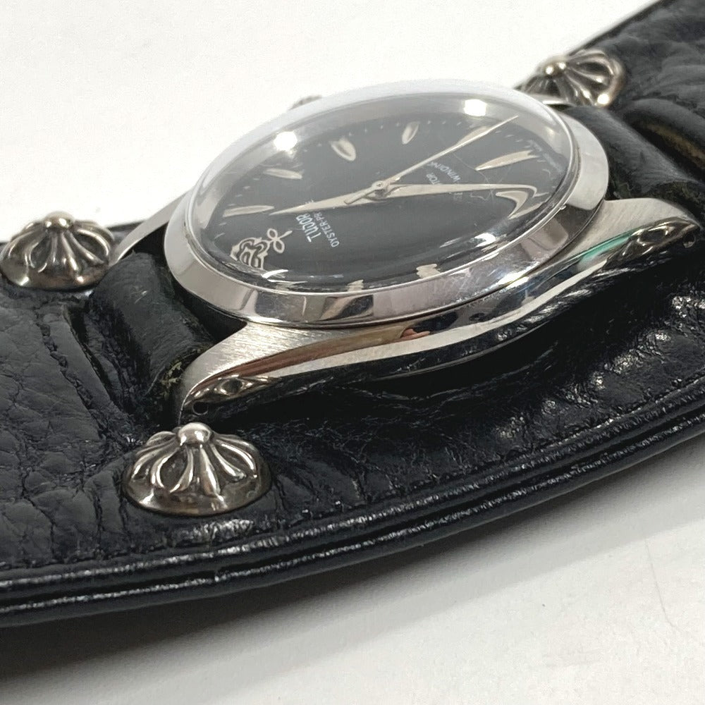 Chrome Hearts x Tudor Oyster Prince Ref. 7964 Self-Winding Watch on Sterling Cross Ball Leather Cuff, Black Dial, view 3
