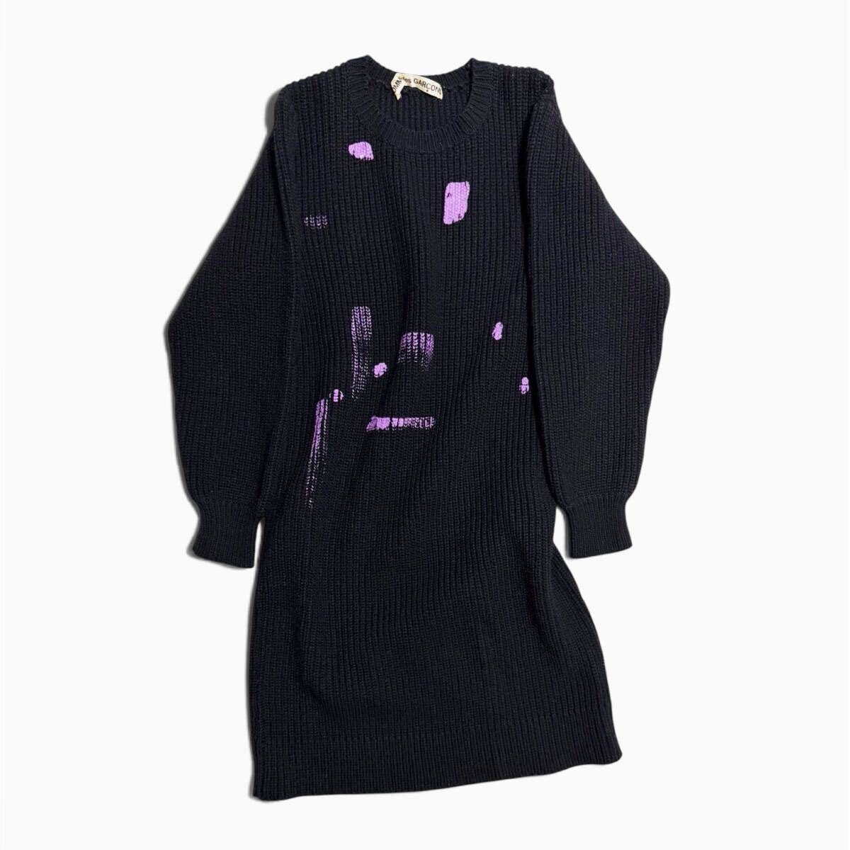 Comme des Garçons AW1983 Paint Print Rib Knit Dress, Black Navy and Lavender, Rei Kawakubo Archive, One Size, view 1