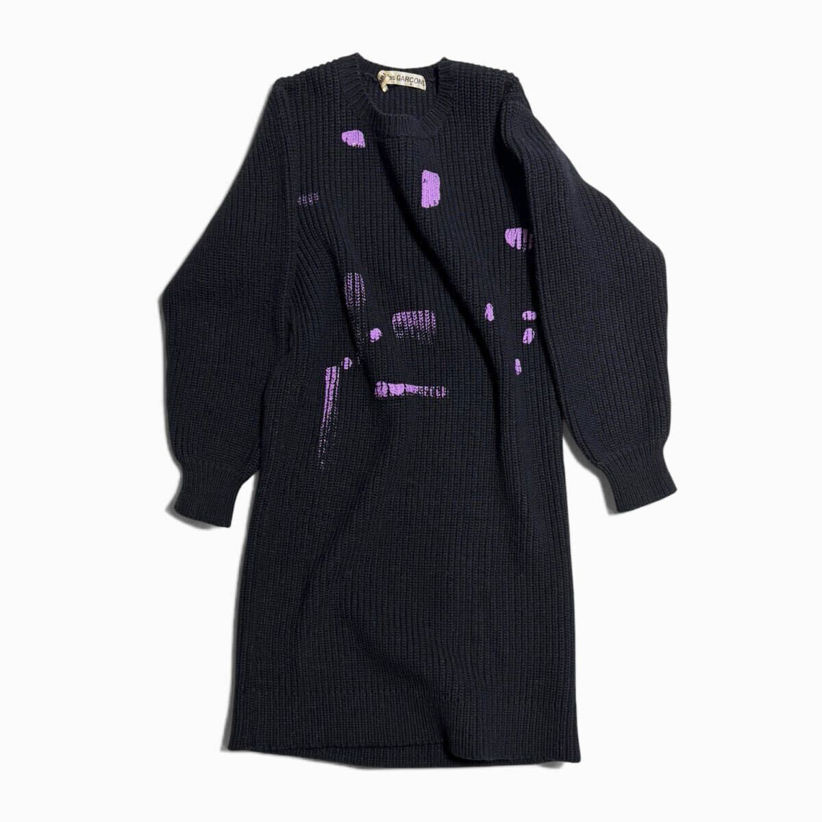 Comme des Garçons AW1983 Paint Print Rib Knit Dress, Black Navy and Lavender, Rei Kawakubo Archive, One Size, view 2