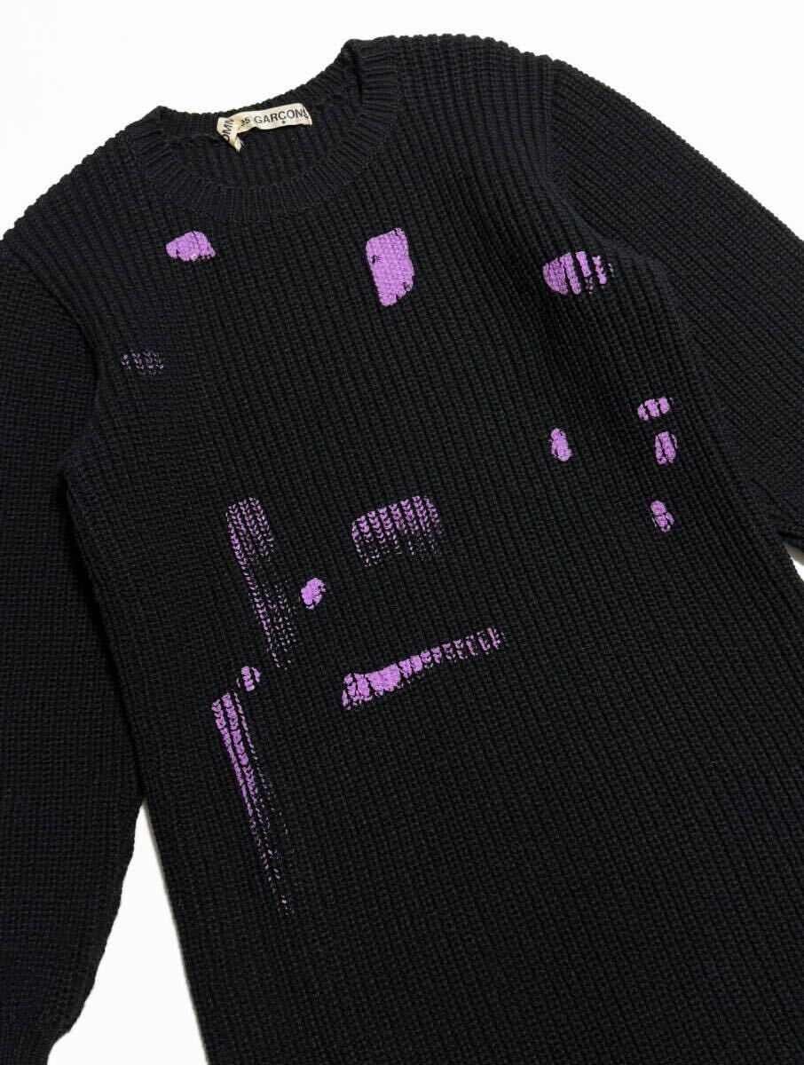 Comme des Garçons AW1983 Paint Print Rib Knit Dress, Black Navy and Lavender, Rei Kawakubo Archive, One Size, view 6