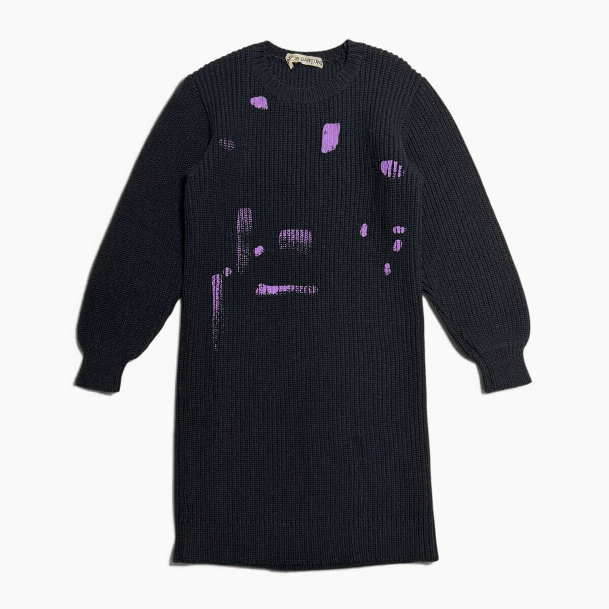 Comme des Garçons AW1983 Paint Print Rib Knit Dress, Black Navy and Lavender, Rei Kawakubo Archive, One Size, view 7
