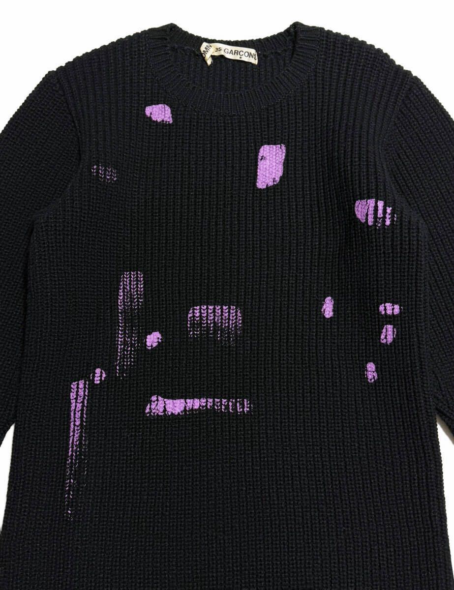 Comme des Garçons AW1983 Paint Print Rib Knit Dress, Black Navy and Lavender, Rei Kawakubo Archive, One Size, view 8
