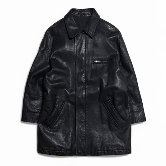 Comme des Garçons Homme AW1989 Cowhide Leather Zip Coat, Black with Brown Core, Rei Kawakubo Archive, view 1