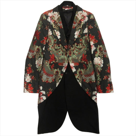 Comme des Garçons Homme Plus AW2019 Embroidered Brocade Morning Coat with Layered Wool Gilet PD-J021, Black, Size XS, view 1