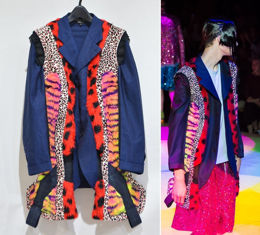 Comme des Garçons Homme Plus SS2018 Reconstructed Long Jacket with Animal-Print Panels PA-J020, Navy, Size S, view 1