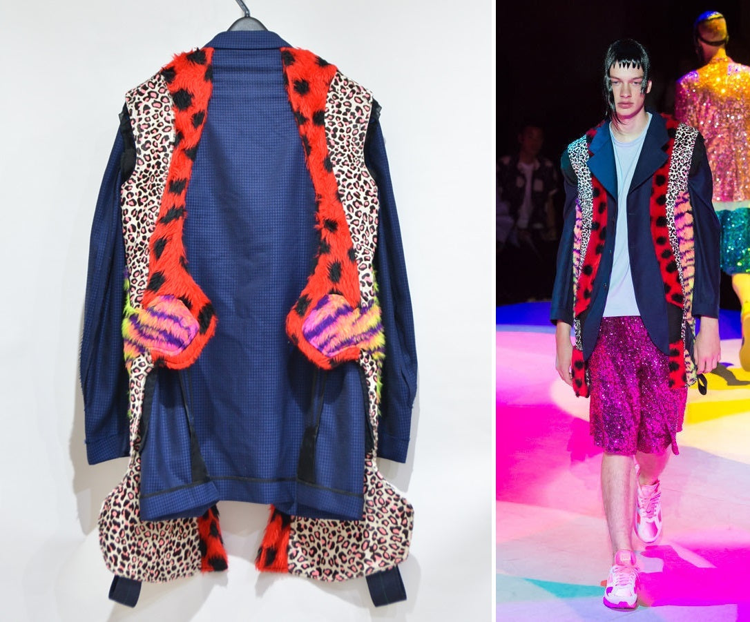 Comme des Garçons Homme Plus SS2018 Reconstructed Long Jacket with Animal-Print Panels PA-J020, Navy, Size S, view 2