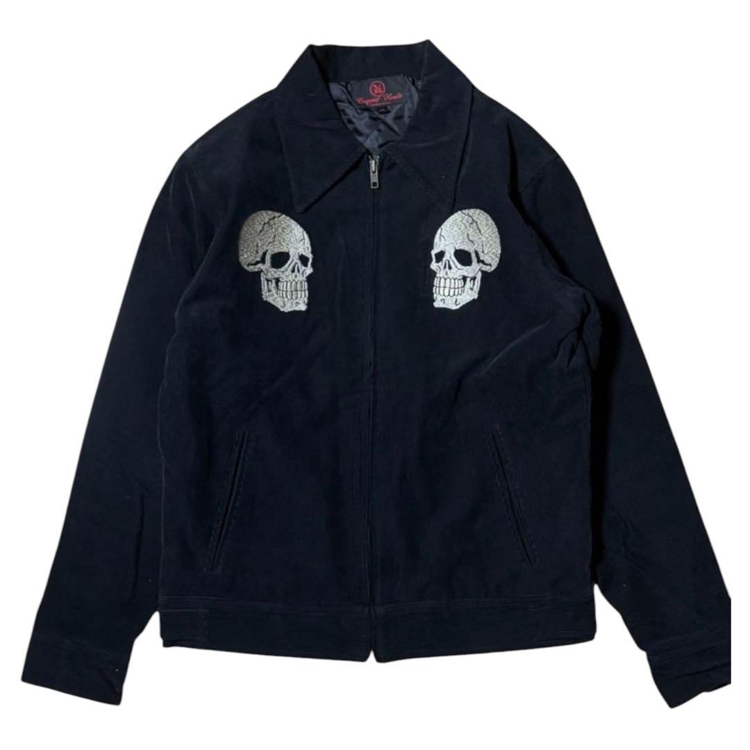 Cropped Heads Corduroy Souvenir Jacket, Skull, Serpent and Chrysanthemum Embroidery, Black, Size M, view 2