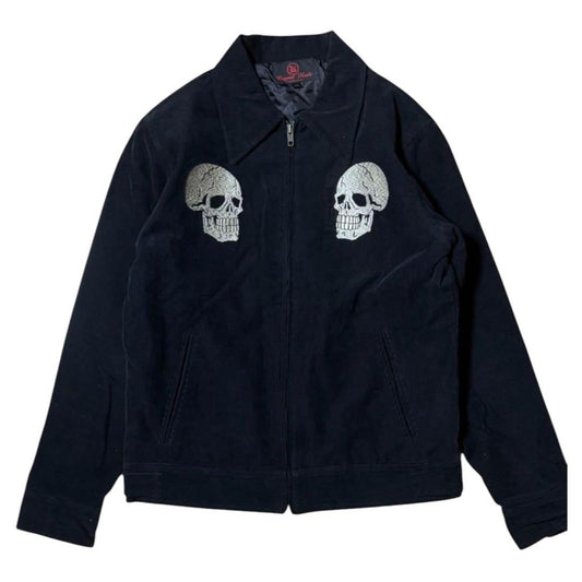 Cropped Heads Corduroy Souvenir Jacket, Skull, Serpent and Chrysanthemum Embroidery, Black, Size M, view 2