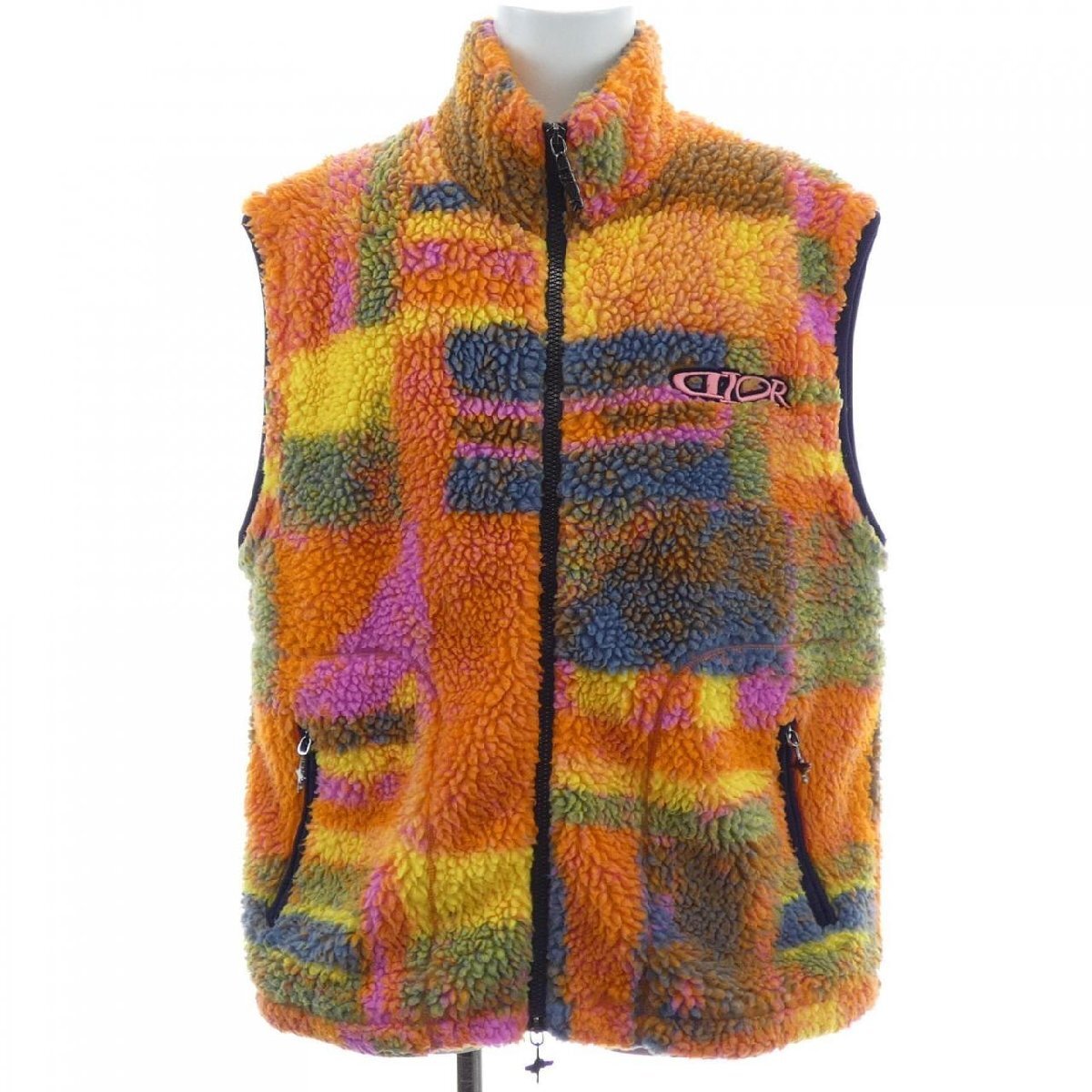 Dior Men Convertible Patchwork Pile Fleece Jacket 513J400A0956, Orange Multicolour, Embroidered Logo, Size L, view 3
