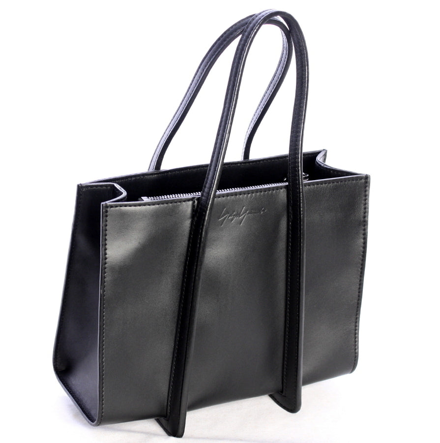 discord Yohji Yamamoto GETA Handle Bag, Small Black Leather Tote with Shoulder Strap, Embossed Signature, view 2