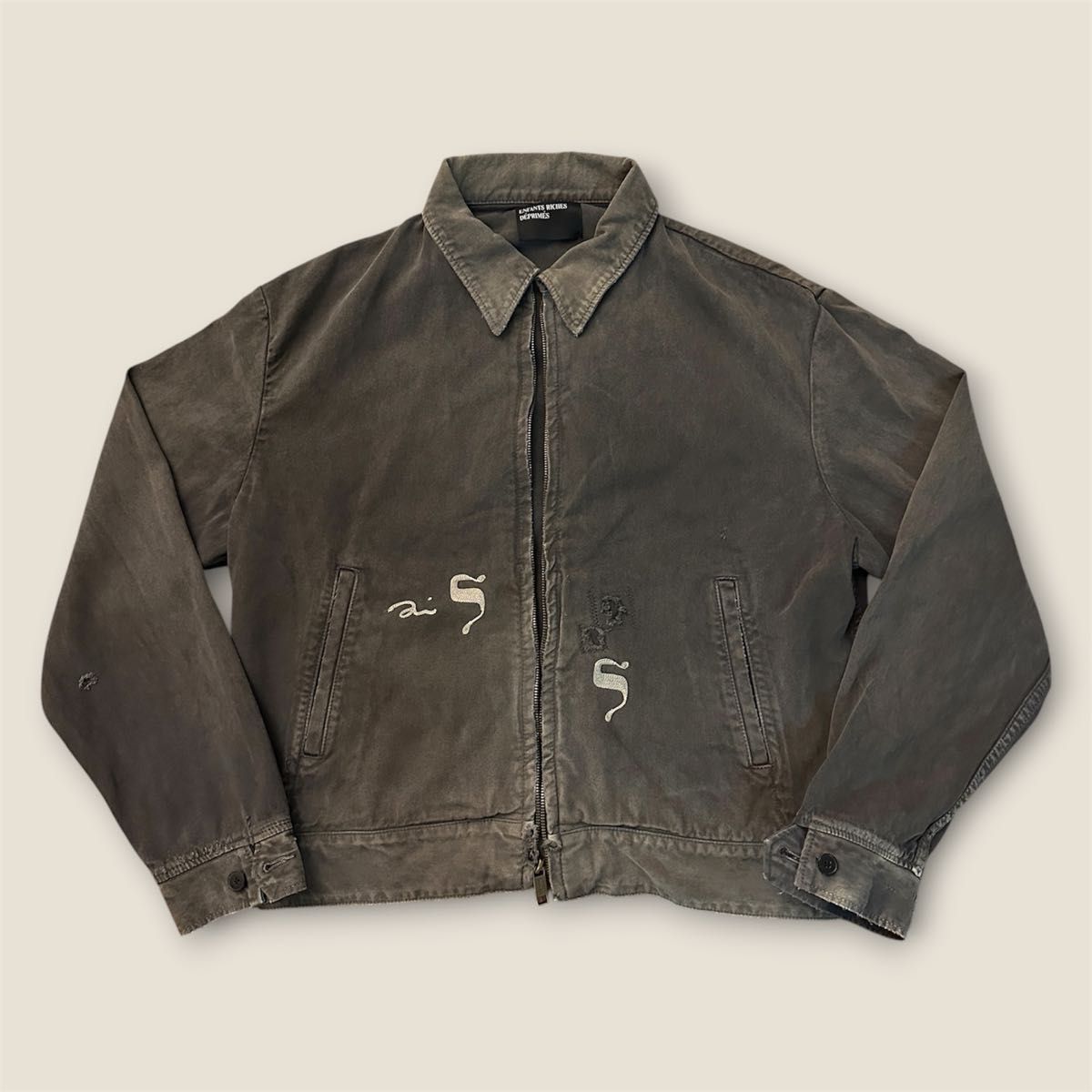 Enfants Riches Déprimés Hebrew Mechanics Jacket, Washed Black Cotton, Crucifix Back Print, Size M, New with Tags, view 2