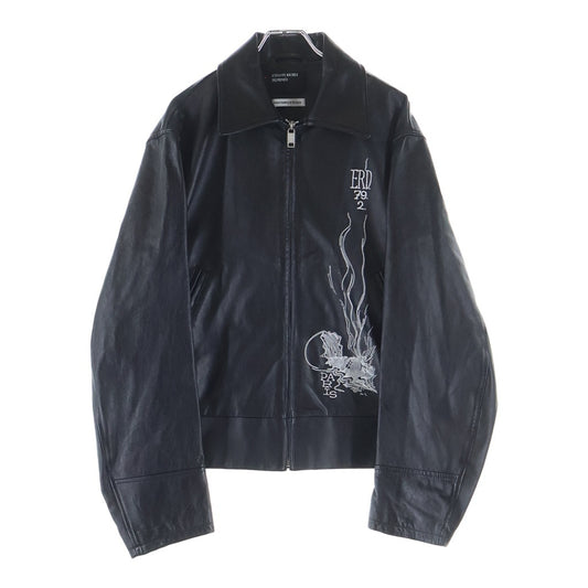 Enfants Riches Déprimés SS2024 Arcane 17 Leather Zip-Up Jacket with Chain-Stitch Embroidery, Black, Size M, view 1