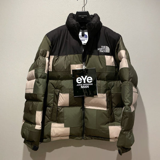 eYe Junya Watanabe MAN x The North Face 2022 Patchwork Nuptse Down Jacket, Olive and Sand, Size M, view 1