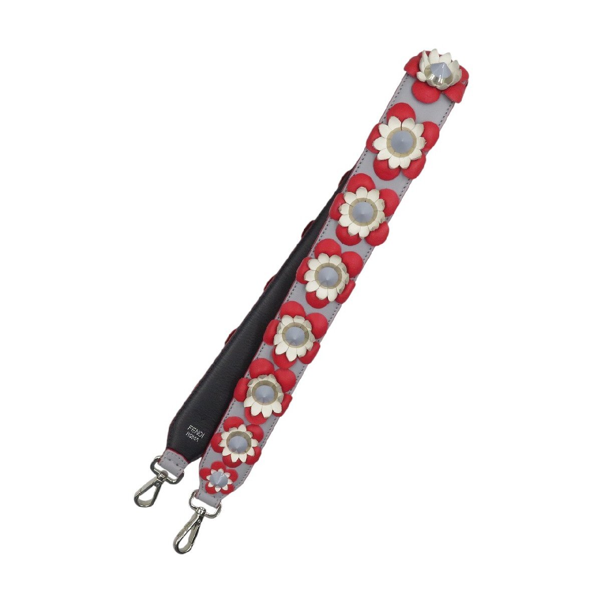 Fendi Strap You with Studded Leather Flowers, Grey, Red and Cream, Navy Reverse, view 1