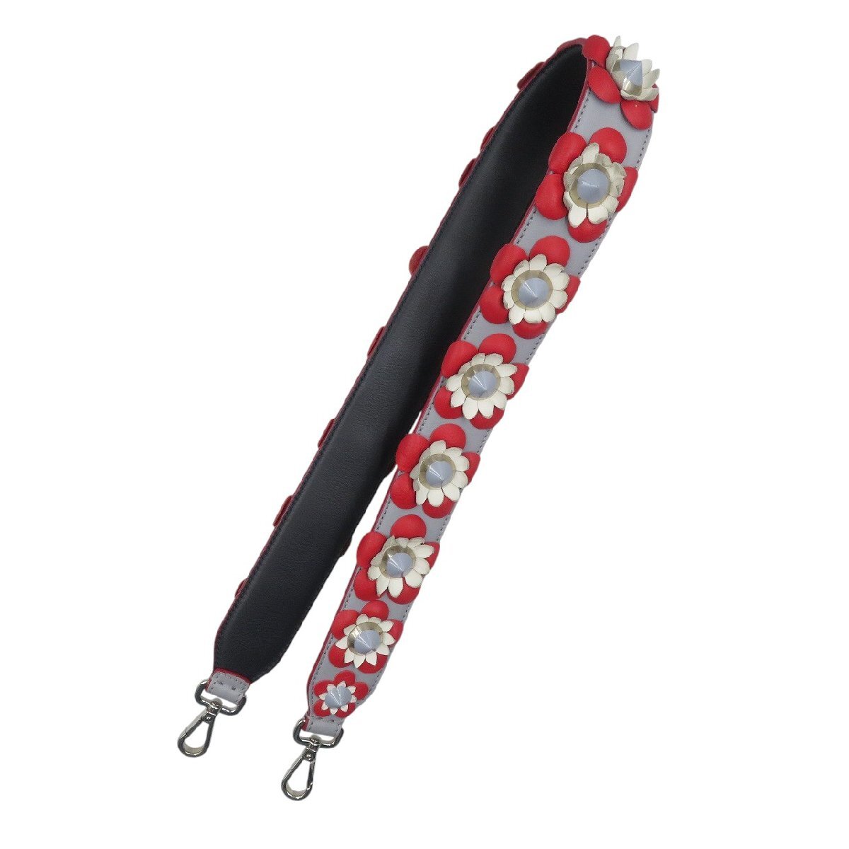 Fendi Strap You with Studded Leather Flowers, Grey, Red and Cream, Navy Reverse, view 2