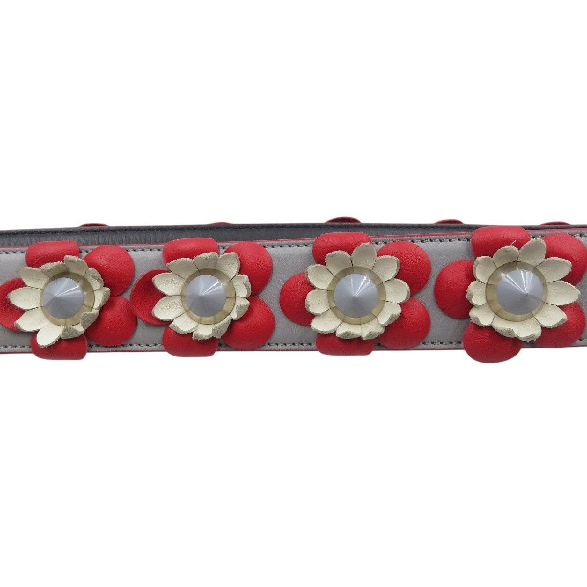 Fendi Strap You with Studded Leather Flowers, Grey, Red and Cream, Navy Reverse, view 3