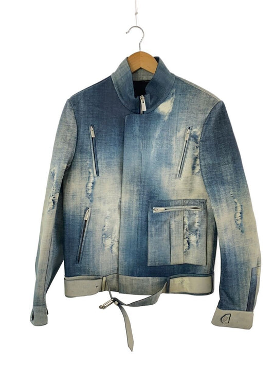 Fendi Trompe-l'Oeil Denim-Print Lambskin Leather Jacket, Faded Indigo, Silvia Venturini Fendi Menswear, Size 48, view 1