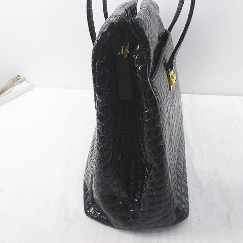 Gianni Versace 1990s Crocodile-Pattern Glazed Leather Tote with Medusa Hardware, Black, view 5