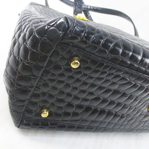 Gianni Versace 1990s Crocodile-Pattern Glazed Leather Tote with Medusa Hardware, Black, view 7
