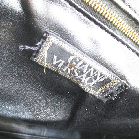 Gianni Versace 1990s Crocodile-Pattern Glazed Leather Tote with Medusa Hardware, Black, view 8