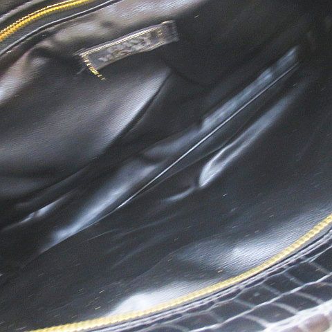 Gianni Versace 1990s Crocodile-Pattern Glazed Leather Tote with Medusa Hardware, Black, view 9
