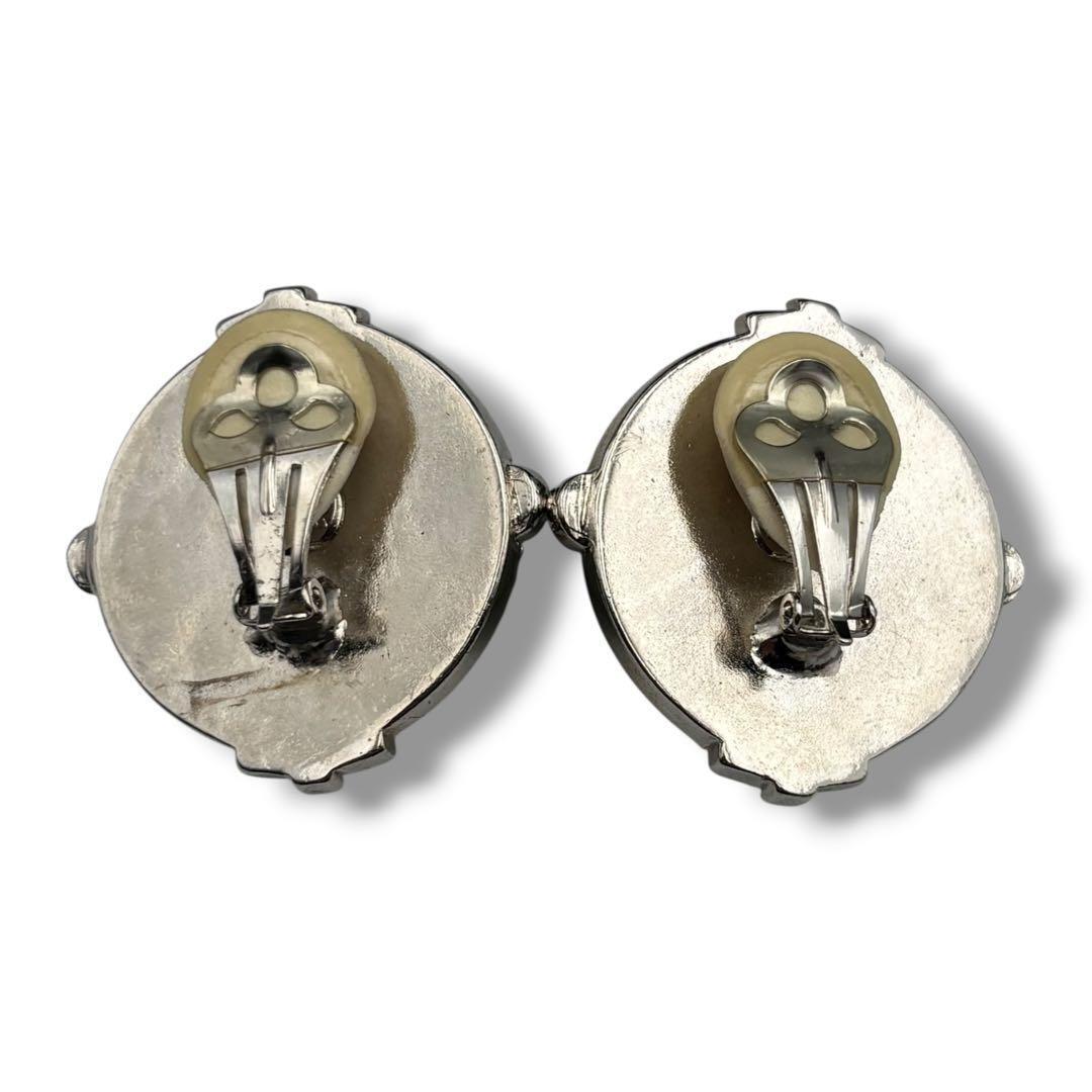 Gianni Versace 1990s Medusa Clip-On Earrings with Jade Glass Domes, Crystals and Faux Pearls, Silver Tone, view 4