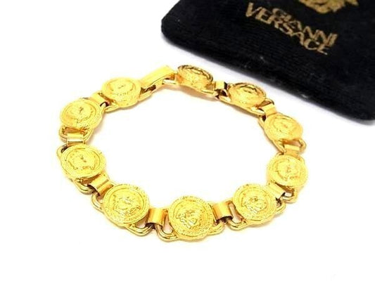Gianni Versace 1990s Medusa Coin Bracelet, Fine Gold-Tone Links, Signed Clasp, 19.5 cm, with Pouch, view 1