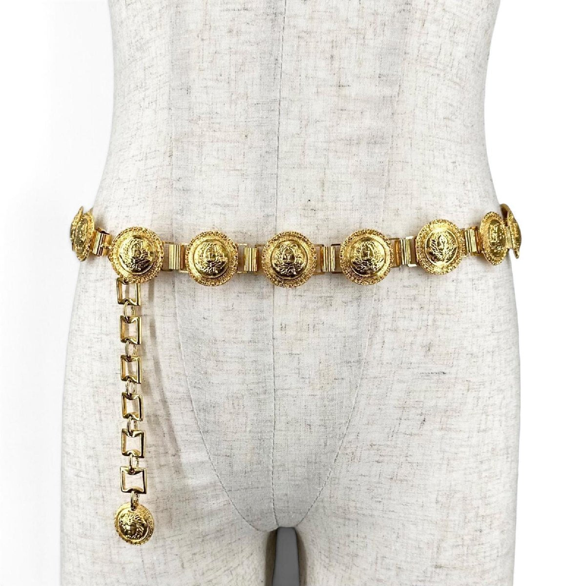 Gianni Versace 1990s Medusa Coin Chain Belt, Gold Tone, 89 cm, Made in Italy, view 1