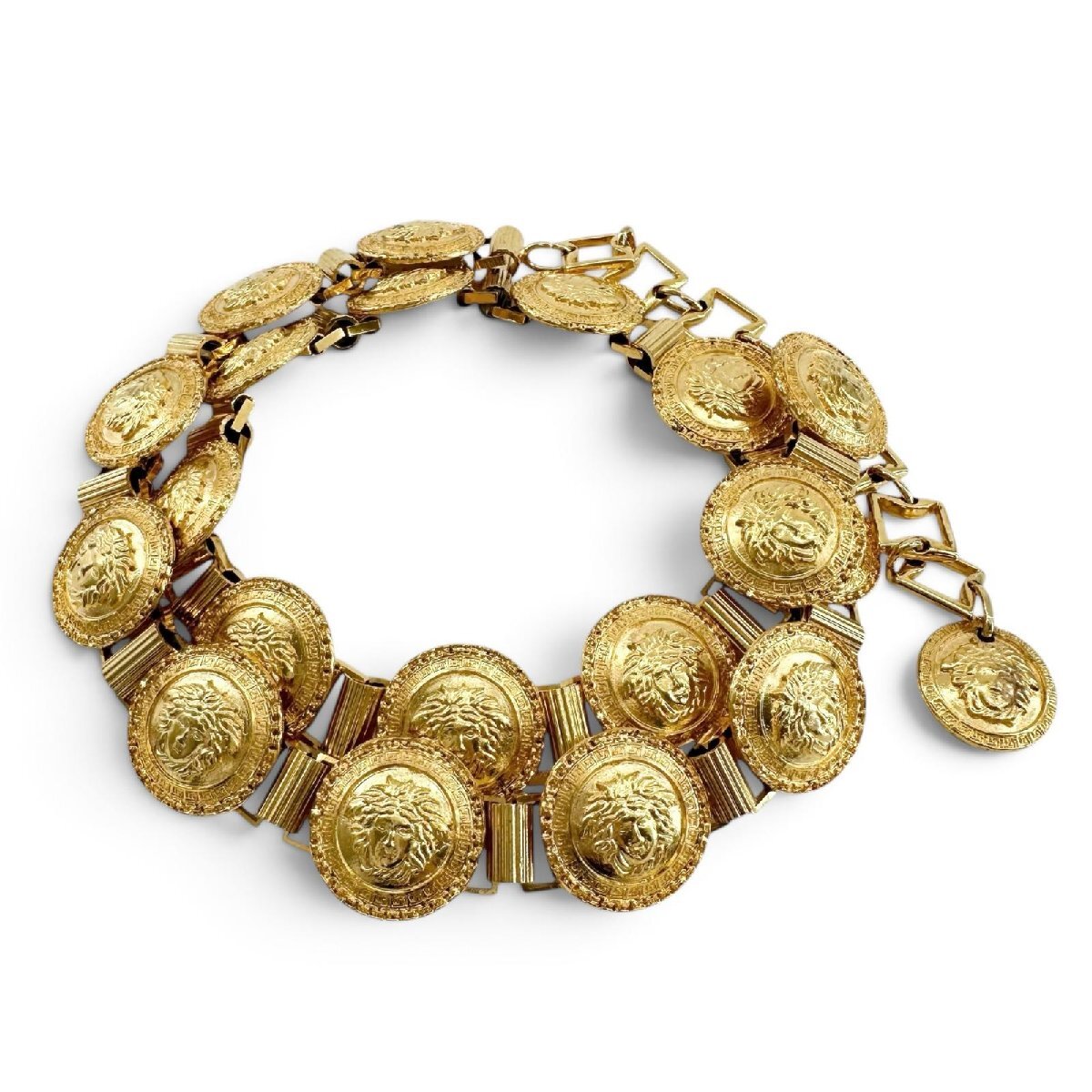 Gianni Versace 1990s Medusa Coin Chain Belt, Gold Tone, 89 cm, Made in Italy, view 2