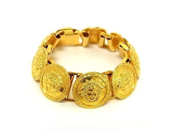 Gianni Versace 1990s Medusa Medallion Bracelet, Wide Gold-Tone Links, Signed Clasp, 18 cm, view 1