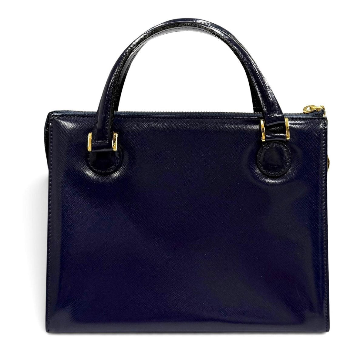Gianni Versace 1990s Sunburst Two-Way Leather Handbag with Medallion Chain Charm, Navy, Unused with Tags, view 3